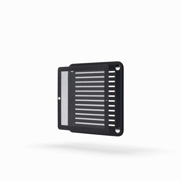 Kratka wentylacyjna czarna 12x12 VAIRA do wentylacji grawitacyjnej – ramka montażowa i siatka od tyłu